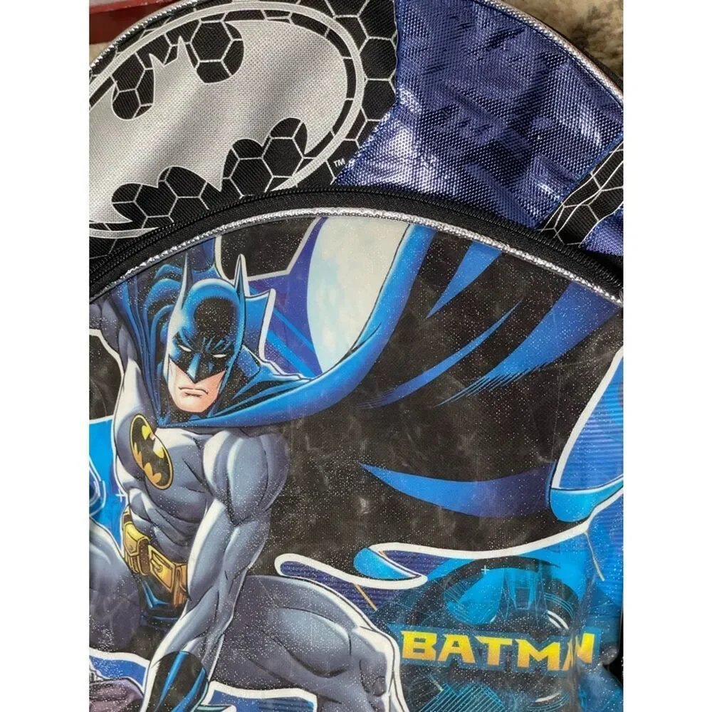 Batman Graphic Kids Shimmering School Backpack - Blue & Black - Boys - Or Girls